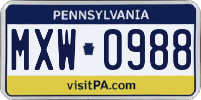 PA license plate MXW0988