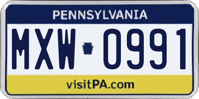 PA license plate MXW0991