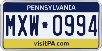 PA license plate MXW0994
