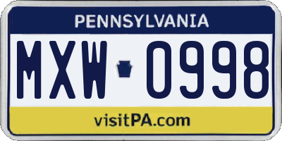 PA license plate MXW0998
