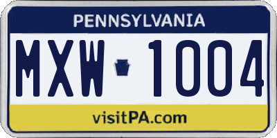 PA license plate MXW1004