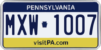 PA license plate MXW1007