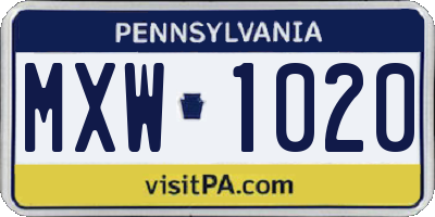 PA license plate MXW1020