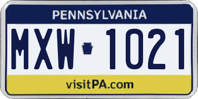 PA license plate MXW1021