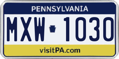 PA license plate MXW1030