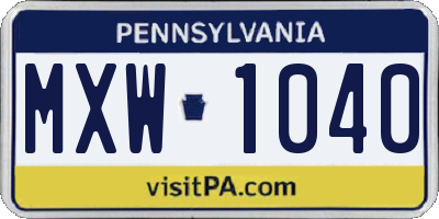 PA license plate MXW1040