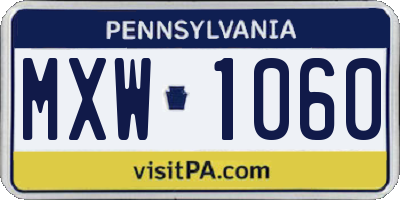 PA license plate MXW1060