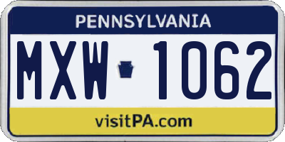 PA license plate MXW1062