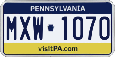 PA license plate MXW1070