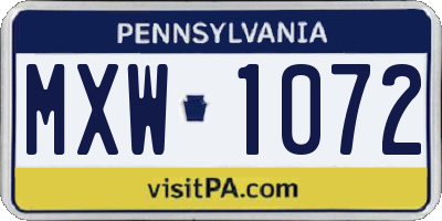 PA license plate MXW1072