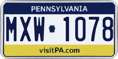 PA license plate MXW1078