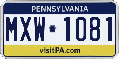 PA license plate MXW1081
