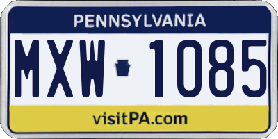 PA license plate MXW1085