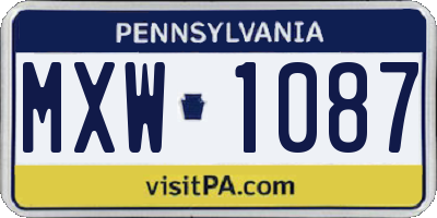 PA license plate MXW1087