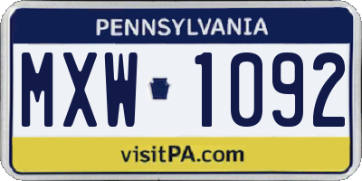 PA license plate MXW1092