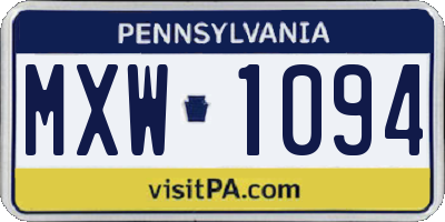 PA license plate MXW1094