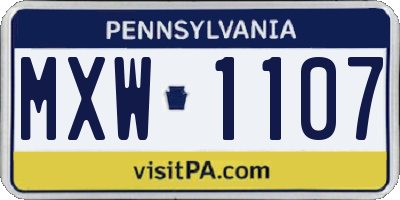 PA license plate MXW1107