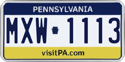 PA license plate MXW1113