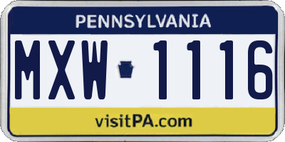 PA license plate MXW1116