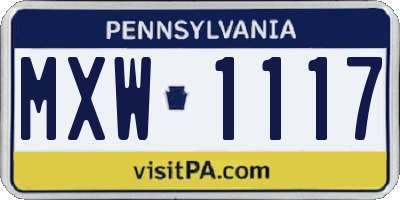 PA license plate MXW1117