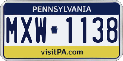 PA license plate MXW1138