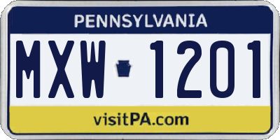 PA license plate MXW1201