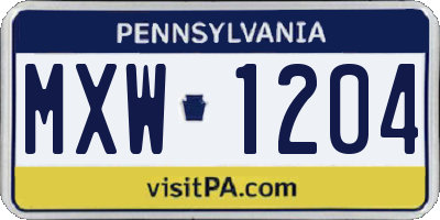 PA license plate MXW1204