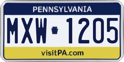 PA license plate MXW1205