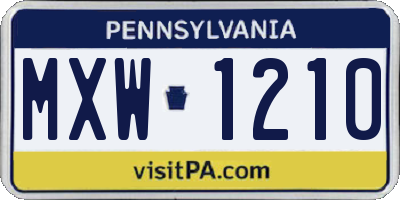 PA license plate MXW1210