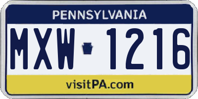 PA license plate MXW1216