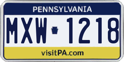 PA license plate MXW1218
