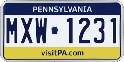 PA license plate MXW1231