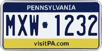PA license plate MXW1232