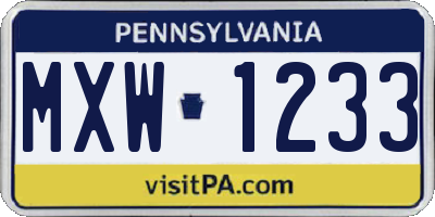 PA license plate MXW1233