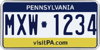 PA license plate MXW1234