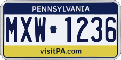 PA license plate MXW1236