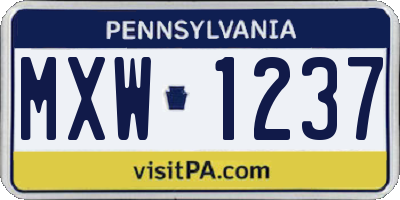 PA license plate MXW1237