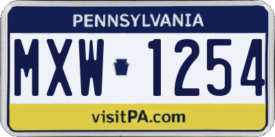PA license plate MXW1254