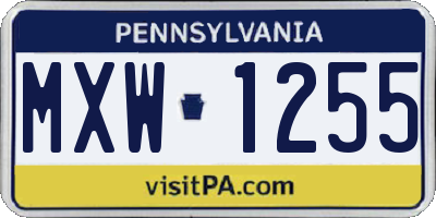 PA license plate MXW1255