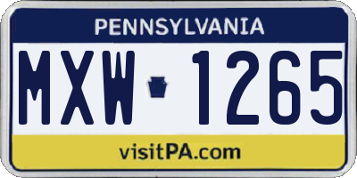 PA license plate MXW1265