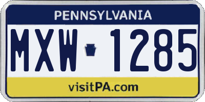 PA license plate MXW1285