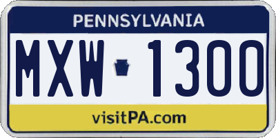 PA license plate MXW1300