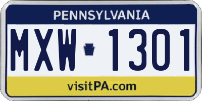 PA license plate MXW1301