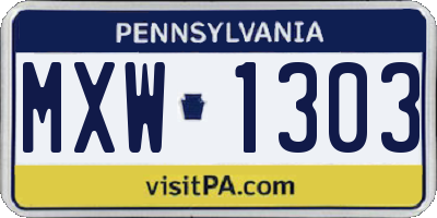 PA license plate MXW1303