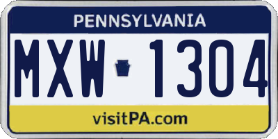 PA license plate MXW1304