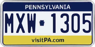PA license plate MXW1305