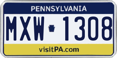 PA license plate MXW1308