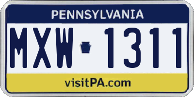 PA license plate MXW1311