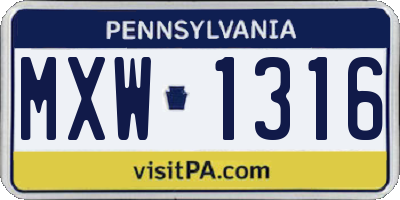 PA license plate MXW1316