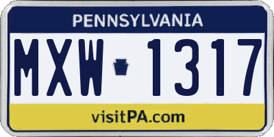 PA license plate MXW1317